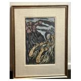 Vintage Framed Woodcut Print by Jacob Steinhardt / Woodcut Print Wales of Jerico by Jacob Steinhardt