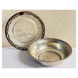 Vintage Wallace Sterling Silver Bowl & Vintage Glass Plate with Sterling Overlay