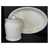 Large White Italian Platter and White Canister Jar