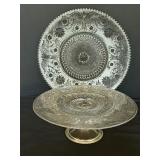 Vintage Sandwich Glass Large Torte Plate, Egg Tray and Pedestal Cake Plate by Duncan and Miller