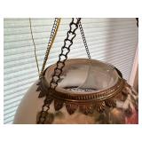 Antique Hanging Lamp with Floral Shade and Crystal Like Pendants