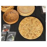 Lot of Assorted Woven Baskets, Framed Art, and Decorative Items