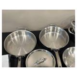 Lot of All-Clad, Pampered Chef, and Kirkland Signature Cookware