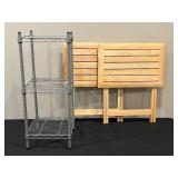 Lot of 3 Metal Wire Shelving Unit & Wooden Folding Tables