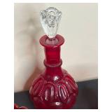 Vintage Ruby Red Pressed Glass Lot - Decanter, Vase, Compote, Candle Holder