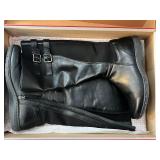 Black Leather Knee-High Boots Size 9.5 M with Buckle Detail