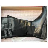 Black Leather Knee-High Boots Size 9.5 M with Buckle Detail