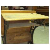 School Bench with Back Desk and Cast Decorative Cast Iron Framework