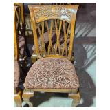 Beautiful Set of Six Vintage Carved Wood Dining Chairs with Upholstered Seats