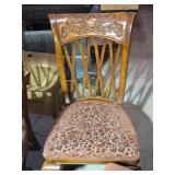 Beautiful Set of Six Vintage Carved Wood Dining Chairs with Upholstered Seats