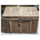 Vintage Steamer Trunk with Floral Interior Lining and Metal Hardware