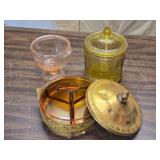 Vintage Glass and Brass Dishware - Pink, Amber, and Yellow