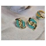 Vintage Turquoise Enamel Jewelry Set - Bracelet, Earrings, and Ring