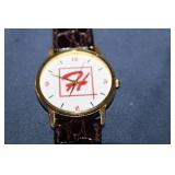 Vintage Gold-Tone Watch with Brown Leather Strap