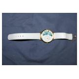 Fancy Free Designs Alaska Floral Wristwatch with White Leather Strap