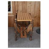 Rustic Wooden Log Side Table with Decorative Bottom Rack