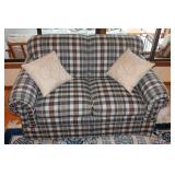 La-Z-Boy Plaid Loveseat with Decorative Pillows