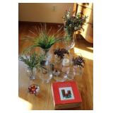 Collection of Decorative Vases, Candle Holders, and Faux Plants