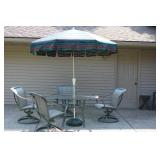 Outdoor Patio Set with Glass Table and 4 Swivel Chairs