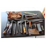 Large Assortment of Hand Tools with Leather Tool Belt