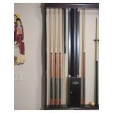 Classic Brunswick Billiards Rack with Cues & Supplies