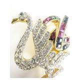 AVON Stunning Rhinestone Flamingo Gold Plated Base Metal Brooch .