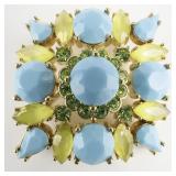 Joan Rivers Gorgeous Blue & Green Gold Tone Base Metal Brooch .