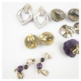 Group of 6  Funky & Fun Purple Base Metal Clip-On Earrings . All Wearable & In Good Condition!