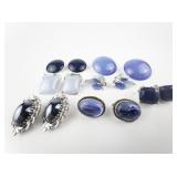 Group of 7 Blue/Navy Base Metal Clip-On Earrings . All Wearable & In Good Condition!