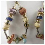 Multi-Colored Turquoise, Coral, Quartz Beaded Base Metal Dangle Earrings .