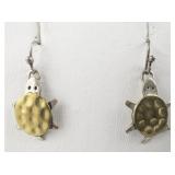 Anne Harvey (Mexico) Two-Tone Turtle Sterling Silver French Wire Earrings .