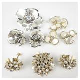 3 Sets Of Matching Rhinestone Brooches & Base Metal Clip-On Earrings .