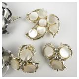 3 Sets Of Matching Rhinestone Brooches & Base Metal Clip-On Earrings .