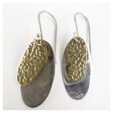 Two-Tone Drop Sterling Silver French Wire Earrings .