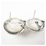 World Wide Imports Cultured Mabe Pearl Sterling Silver Omega Back Earrings .