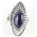 Opulent (Faux?) Lapis & Blue Topaz Sterling Silver Statement Ring. Size 10.75 - 11