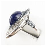 Opulent (Faux?) Lapis & Blue Topaz Sterling Silver Statement Ring. Size 10.75 - 11