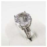 Thaigem Concave Faceted Lavender Amethyst? Cz? Sterling Silver Fashion Ring. Size 6.75 - 7