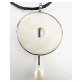 Varella  Striking Mother Of Pearl Sterling Silver Pendant Necklace .