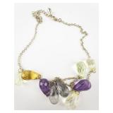 Multi-Colored Dangling Gemstone Gold Tone Base Metal Station Necklace.