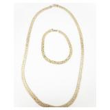 Vintage Textured Flat Gold Tone Base Metal Chain Necklace & Bracelet/Anklet .