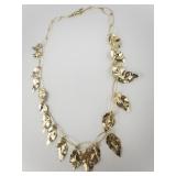 Technibond Polished Leaf Dangle Gold Tone Vermeil Oval Link Necklace .