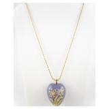 Joan Rivers Purple Enamel Puffed Flower Heart Pendant Ongold Tone Base Metal Rope Chain Necklace.