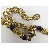 Jacqueline Kennedy  Reproduction Lapis Gold Tone Base Metal Bead Necklace.