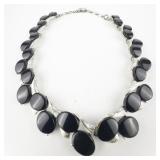 Set of 3 Black & Silver Tone Base Metal Necklace, Bracelet & Non-Pierced Earrings.