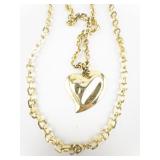 Chunky Gold Plated Heart Pendant With Paper Link Chain Necklace .