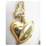 Chunky Gold Plated Heart Pendant With Paper Link Chain Necklace .