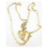 Chunky Gold Plated Heart Pendant With Paper Link Chain Necklace .