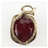 Clover Corp  Caged Faceted Ruby-Red Bead Vermeil Pendant .