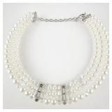 Simulated Pearl & Aurora Borealis Beadbase Metal Multi-Strand Bead Collar Necklace.